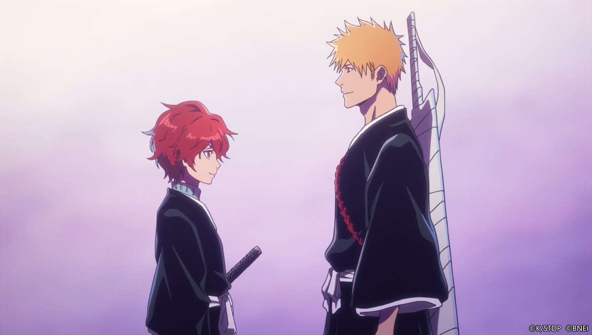 BLEACH Mirrors Highのオープニングアニメの場面(黒崎一護と新人隊士。公式プレスリリースより)