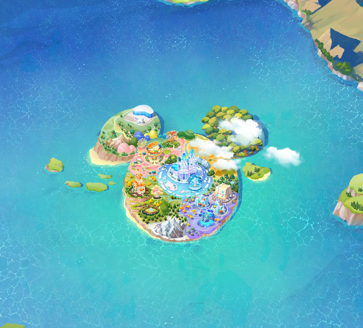 ディズニー スパークリンク・スターズの舞台、スパークル諸島の中心島ルミナステアの全景(公式サイトより)