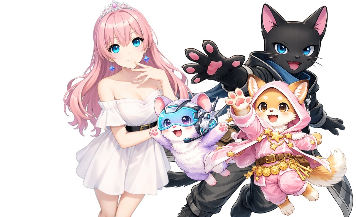 GALASTのキャラクター(アストレア、ゼル、ピコ、ルミィ。公式サイトより)