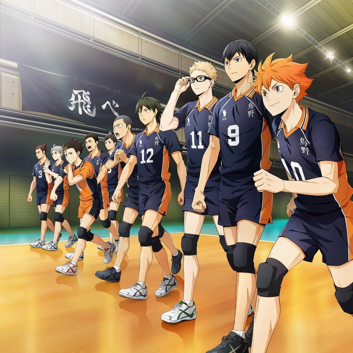 ハイキュー!! ALL Challengersのメインビジュアル（試合に向かう烏野高校の選手たち。公式サイトより）