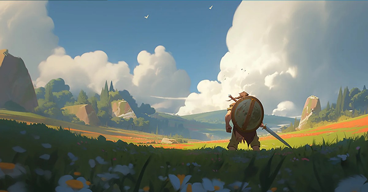 ヒーローズオブヒストリーの公式アート（草原に立つ戦士。公式サイトより）