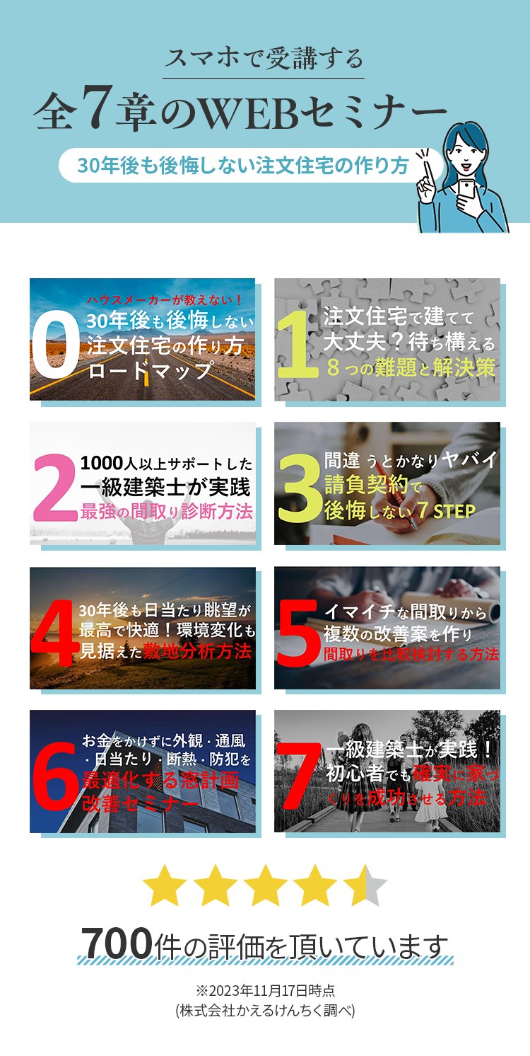 全7章のWEBセミナーの章立てと評価の表示（公式ページの画像）