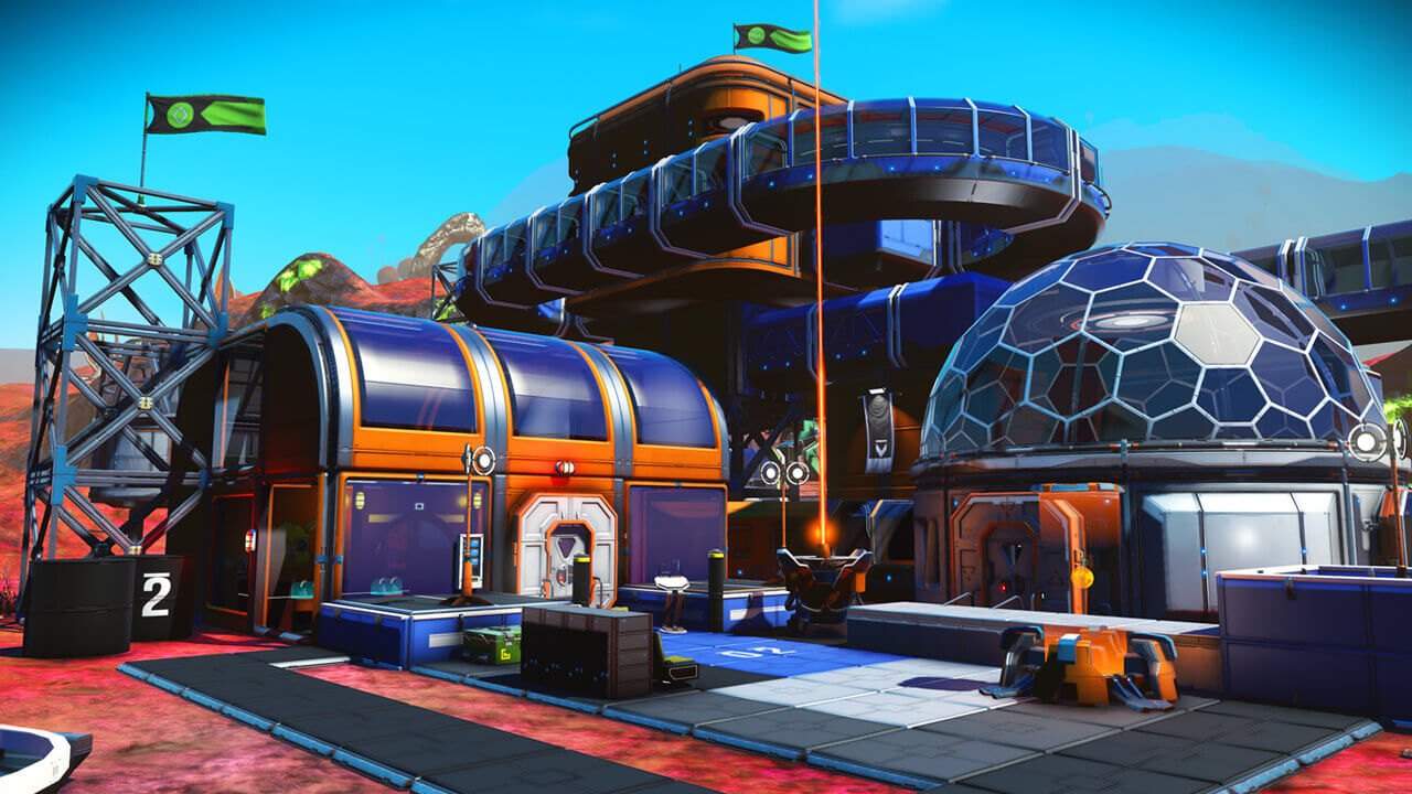 No Man's Skyの基地の例(惑星の上に建てた拠点。公式サイトより・PC/コンソール版の画面)