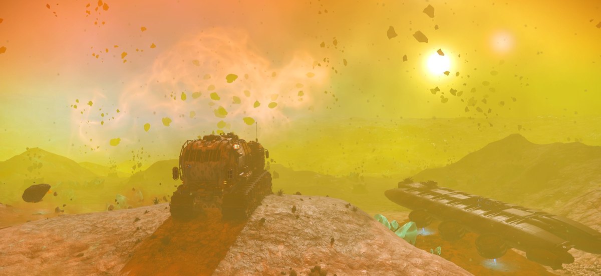No Man's SkyのiPhone版の画面(砂漠の惑星を走る探査車。公式ニュースより)