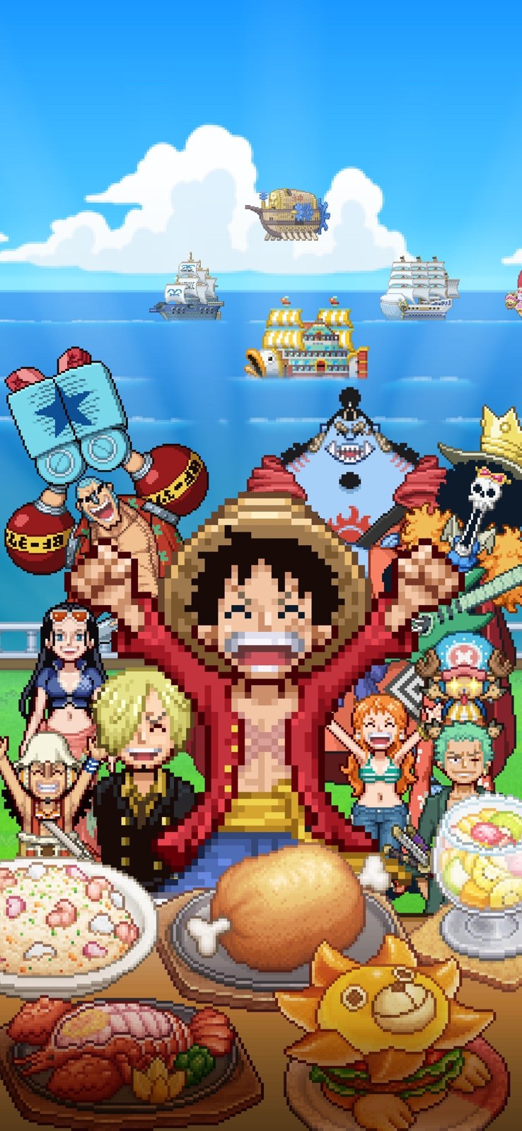 ONE PIECE 海のごちそうレストランの麦わらの一味が集まる画面