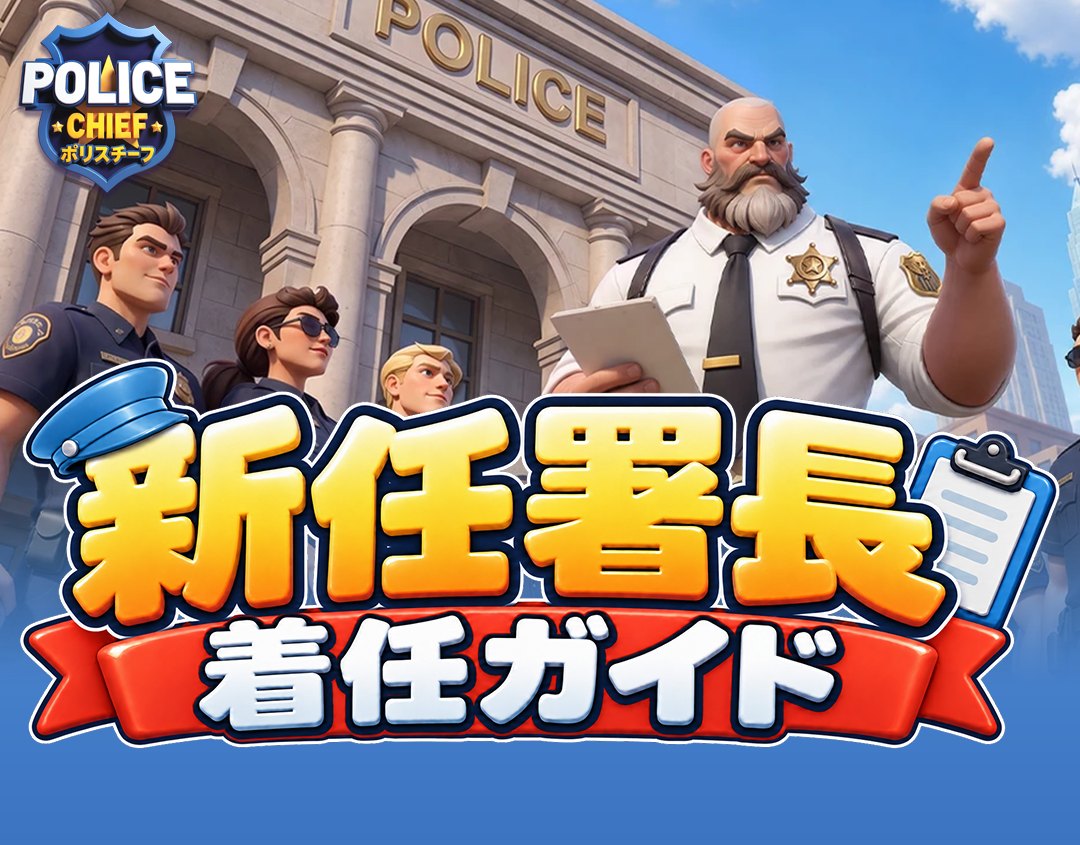 ポリスチーフの公式ニュース「新任署長 着任ガイド」の画像(警察署の前に立つ署長と警官たち)