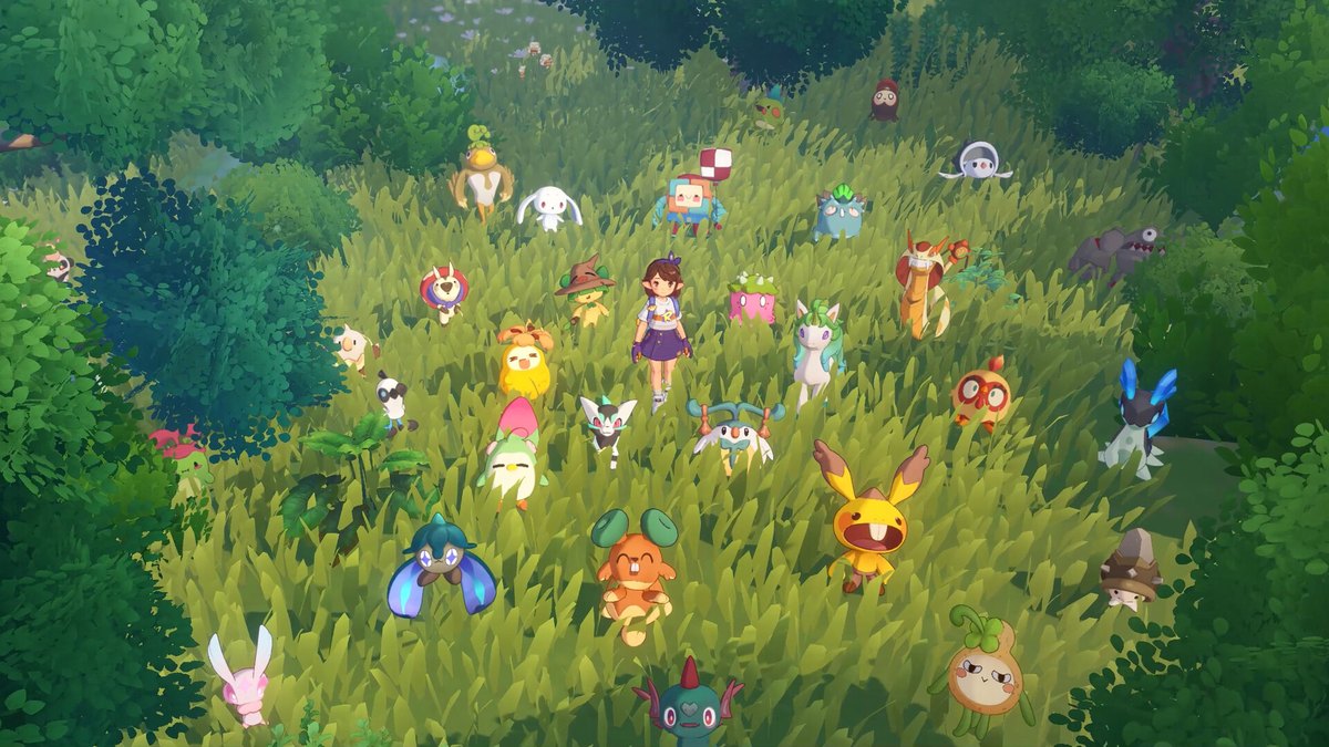 Roco Kingdomの場面(草原にたくさんのジニが集まる様子。Steamストアより)