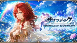 サイマジックのメインビジュアル（ロゴと赤い髪の少女。G123公式ページより）