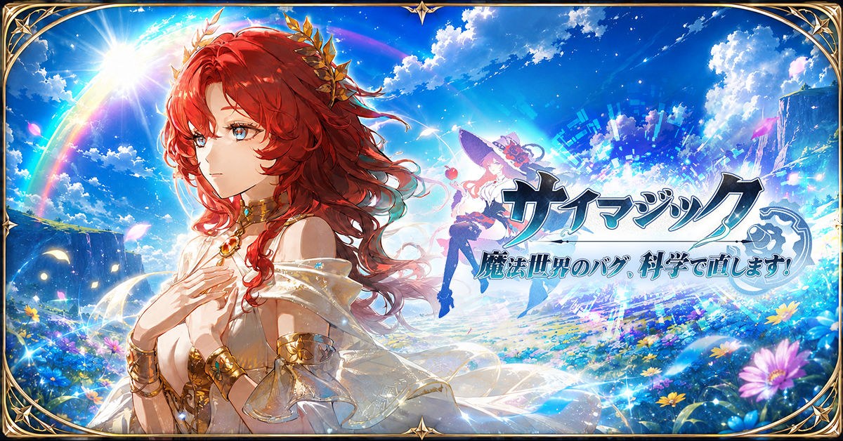 サイマジックのメインビジュアル（ロゴと赤い髪の少女。G123公式ページより）