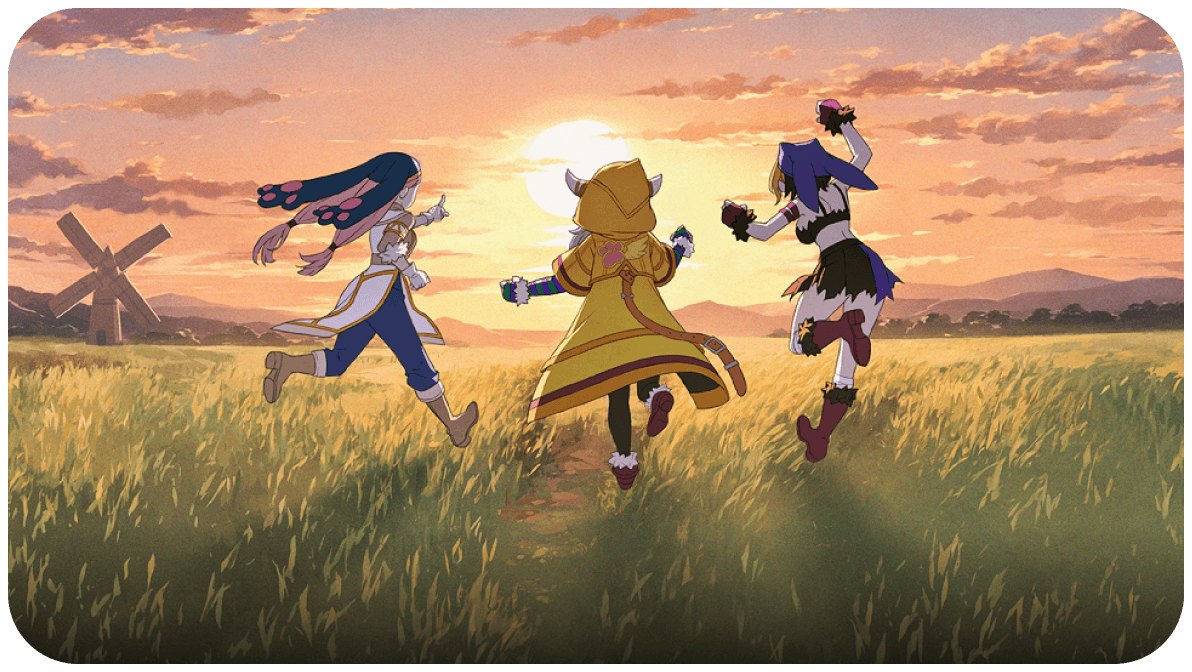 シャングリラ・フロンティア ～七つの最強種～の特徴「終わることのない物語」の画像（草原を走る3人。公式サイトより）