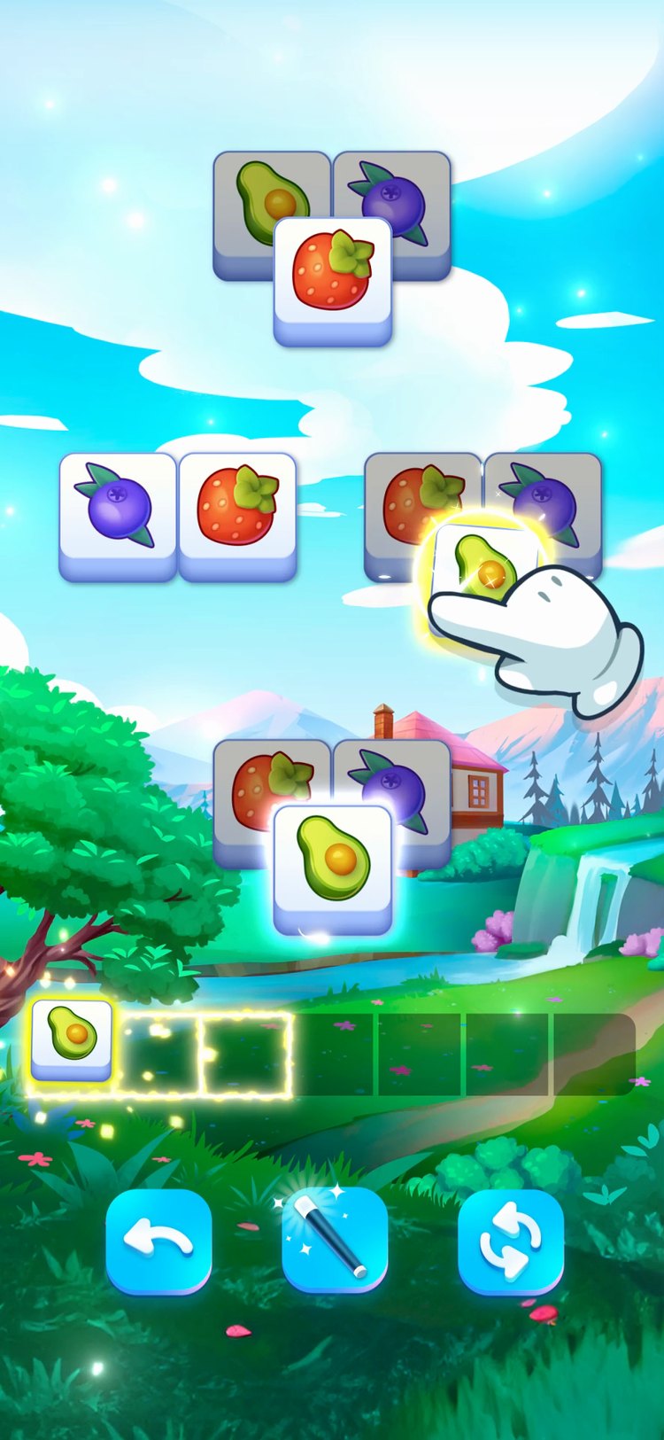 アボカドのタイルをタップして、下の枠に入れる様子（App Storeのプレビュー動画の画像）