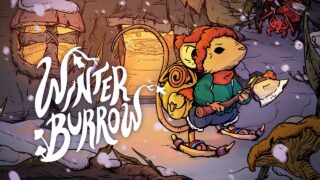 Winter Burrowのキービジュアル（タイトルロゴと荷物を背負ったネズミ）